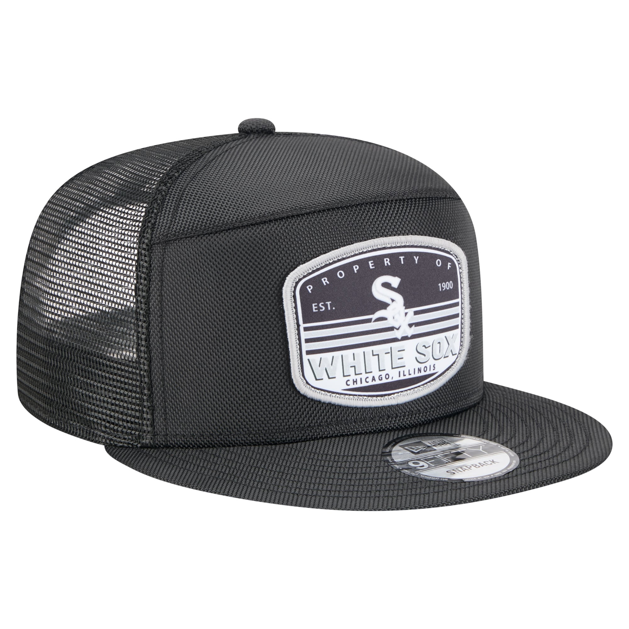 Men's New Era Black Chicago White Sox Split Panel 9FIFTY Trucker Snapback Hat